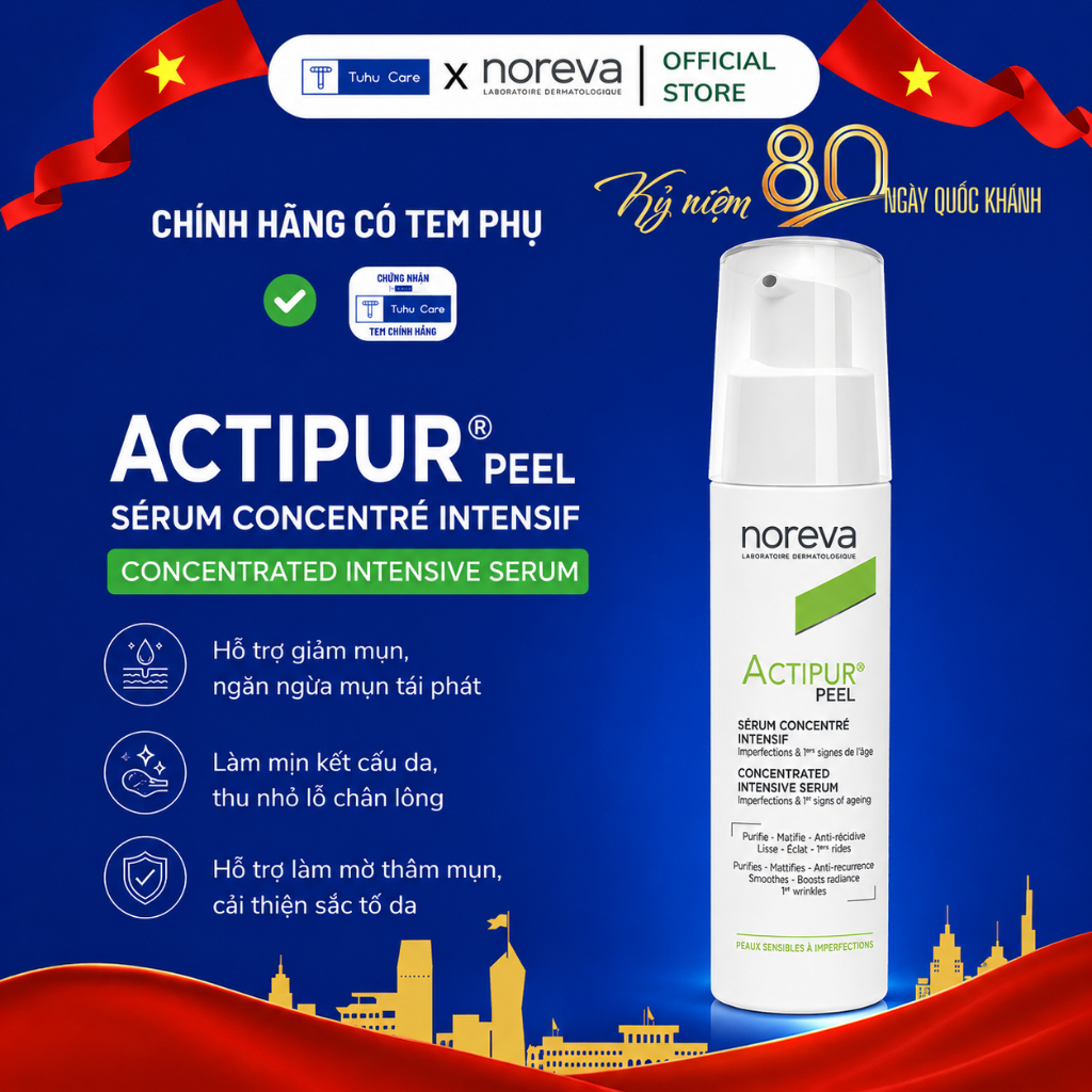 [HÀNG NHẬP KHẨU] Noreva Actipur Peel 30ml, serum kiềm dầu, giảm mụn, chống lão hoá, nhập khẩu Pháp