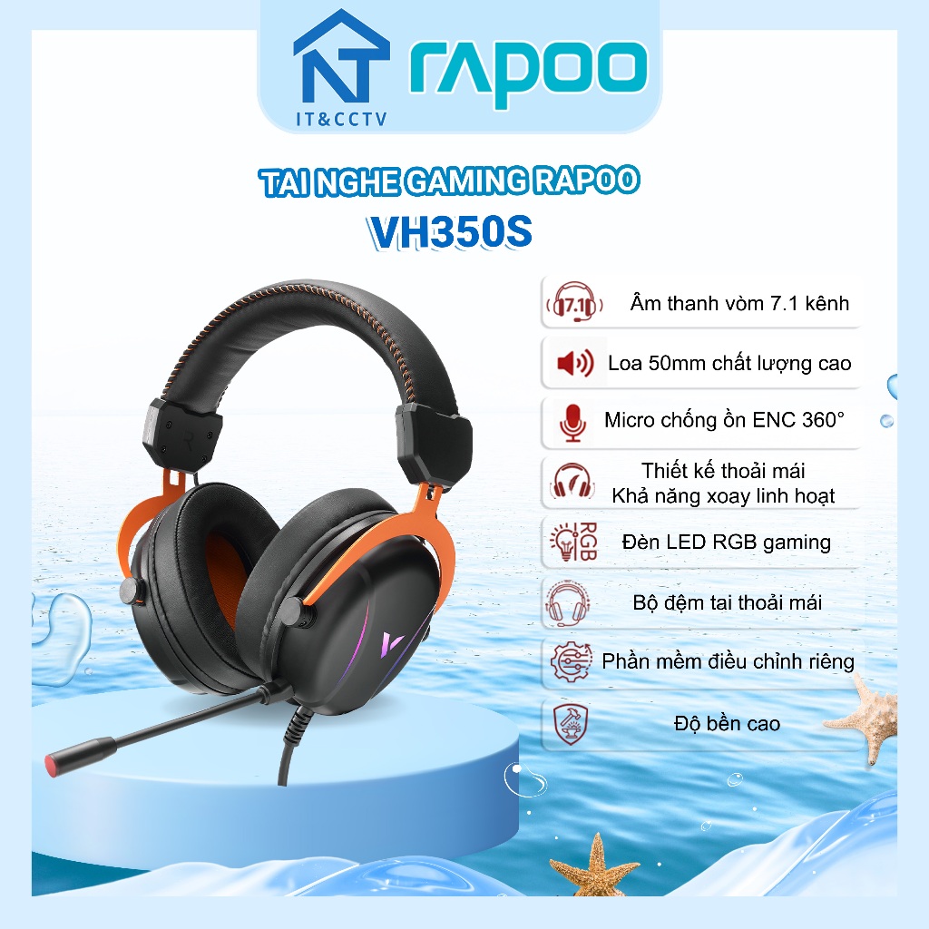 [RAPOO Chính Hãng] Tai Nghe Gaming RAPOO VH350S Âm Thanh Vòm 7.1, LED RGB, Mic Chống Ồn, Tai Nghe Ch