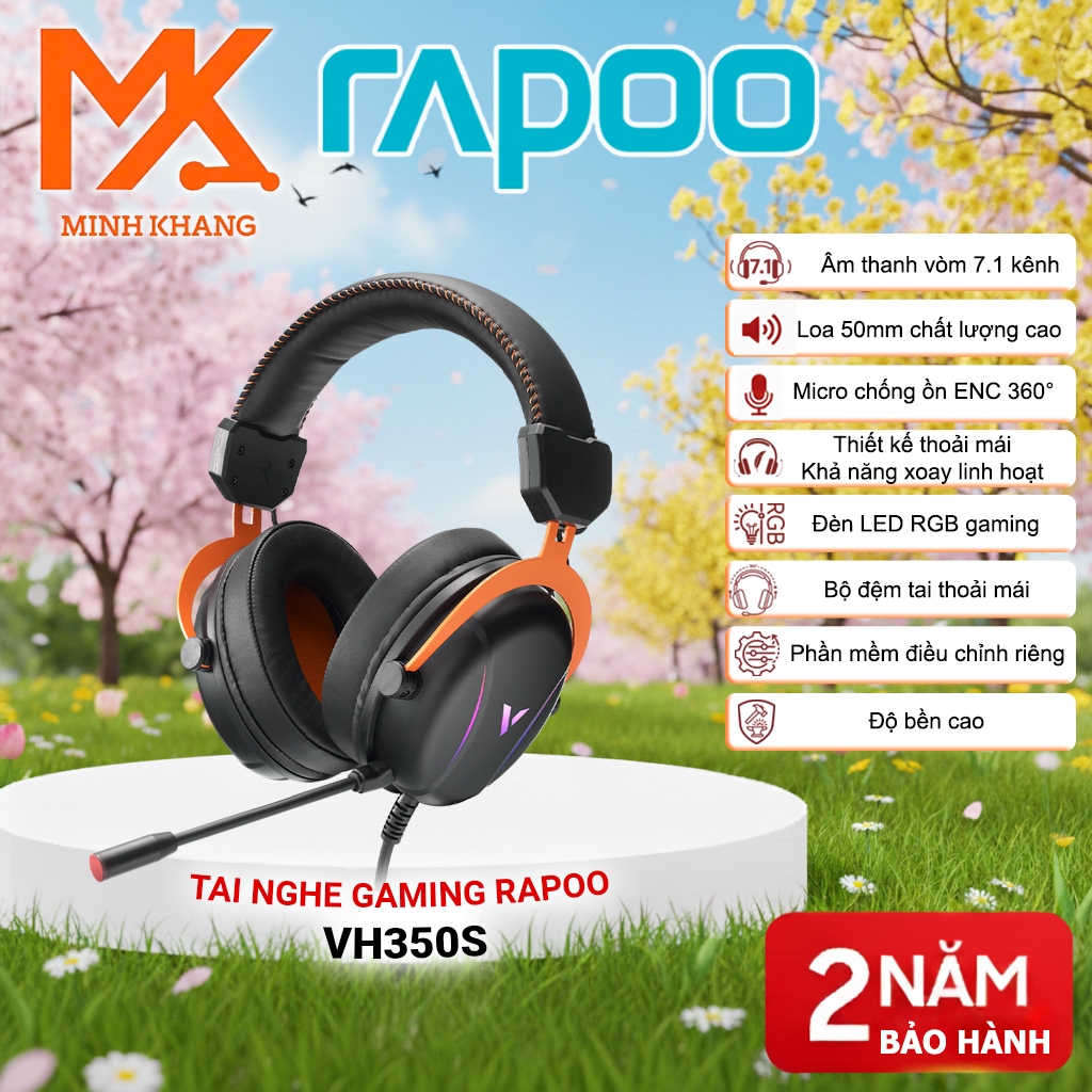 [Chính Hãng] Tai Nghe Gaming RAPOO VH350S – Âm Thanh Vòm 7.1 Kênh Ảo, LED RGB, Mic Chống Ồn
