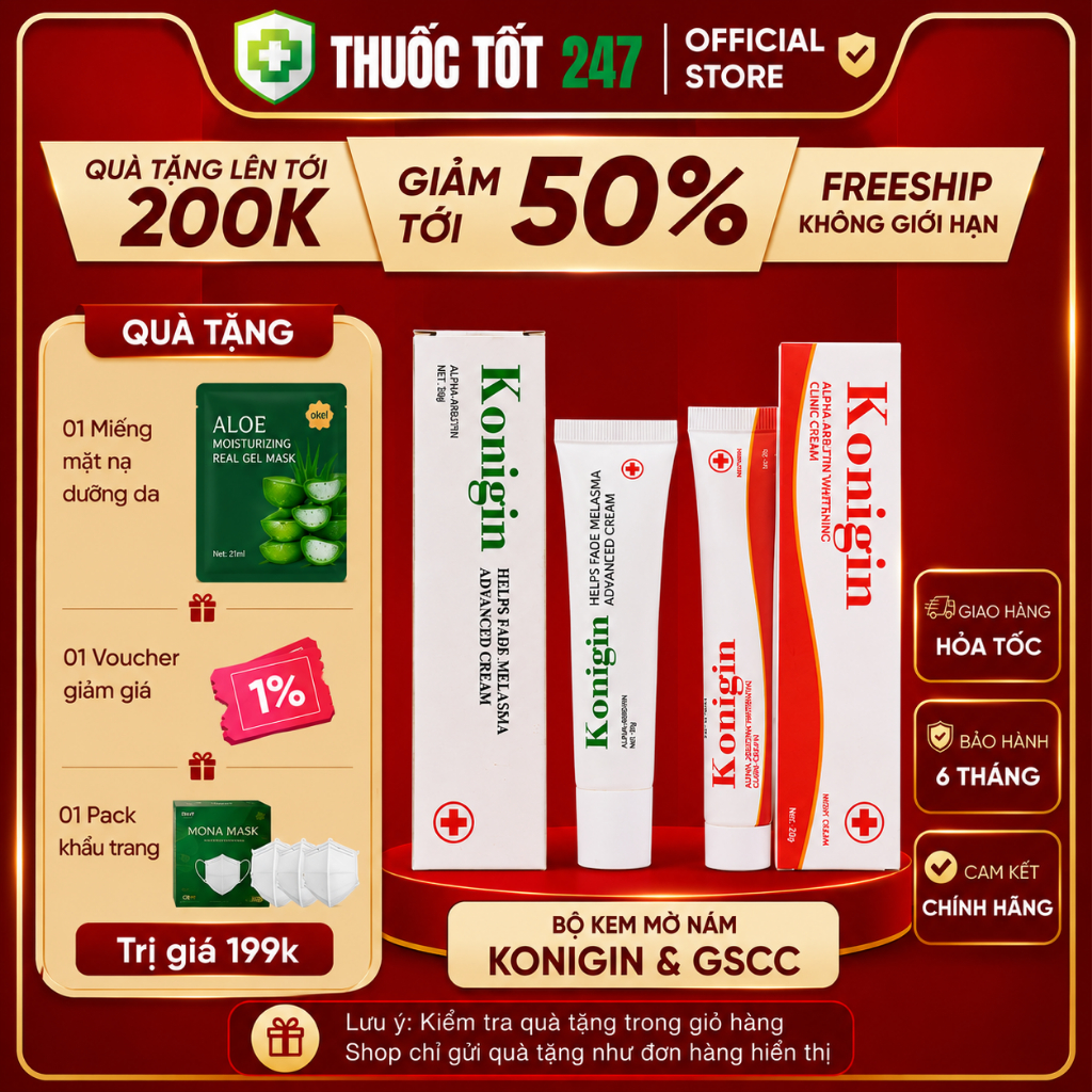 Bộ kem mờ nám KONIGIN & GSCC của Đức Tuýp 30g Combo kem xóa nám tàn nhang G.S.C.C & Konigin Đức, giú