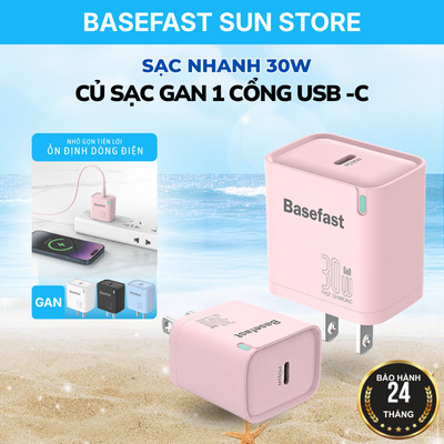 Củ Sạc Nhanh 30W 1-2 Cổng Basefast Công Nghệ GaN Kích Thước Nhỏ Gọn cho các dòng máy