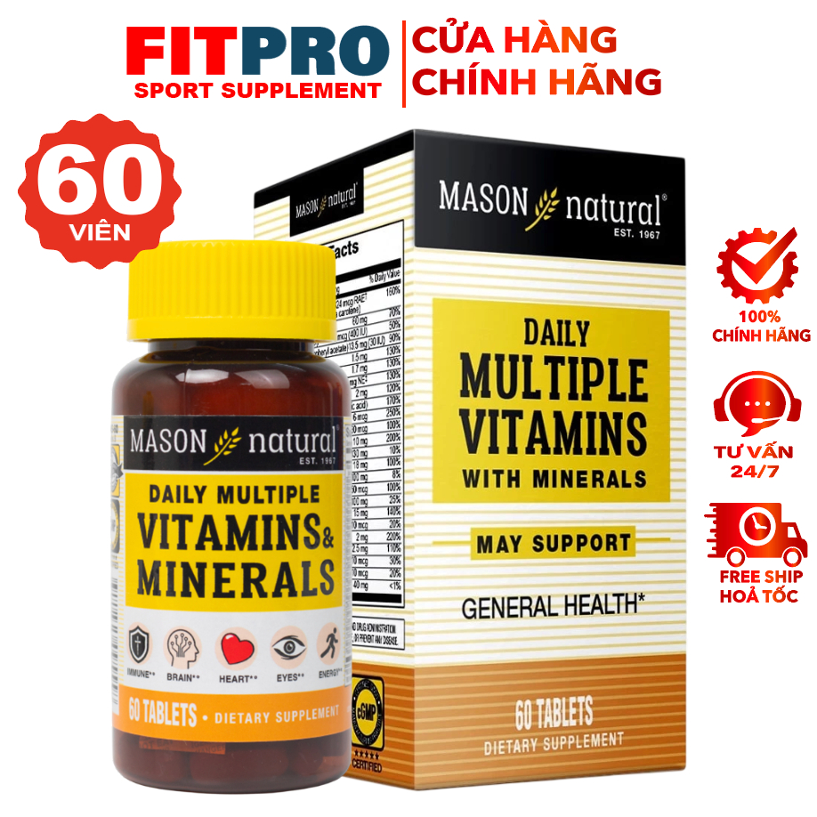 Viên Vitamin Tổng Hợp Mason Natural Daily Multiple Vitamins (60 Viên), Tăng Đề Kháng, Giảm Mệt Mỏi