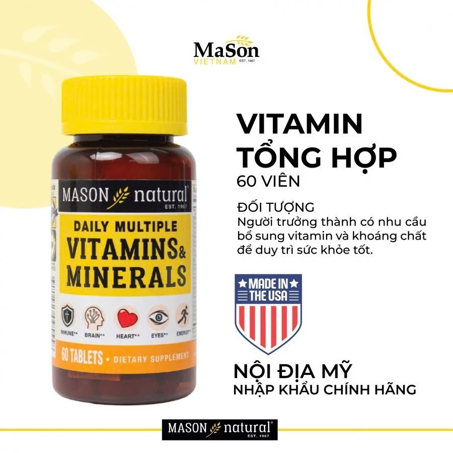 [NHẬP KHẨU] Viên Uống Mason Natural Daily Multiple Vitamins (60 Viên) + B-Complex Mason Natural Hộp 