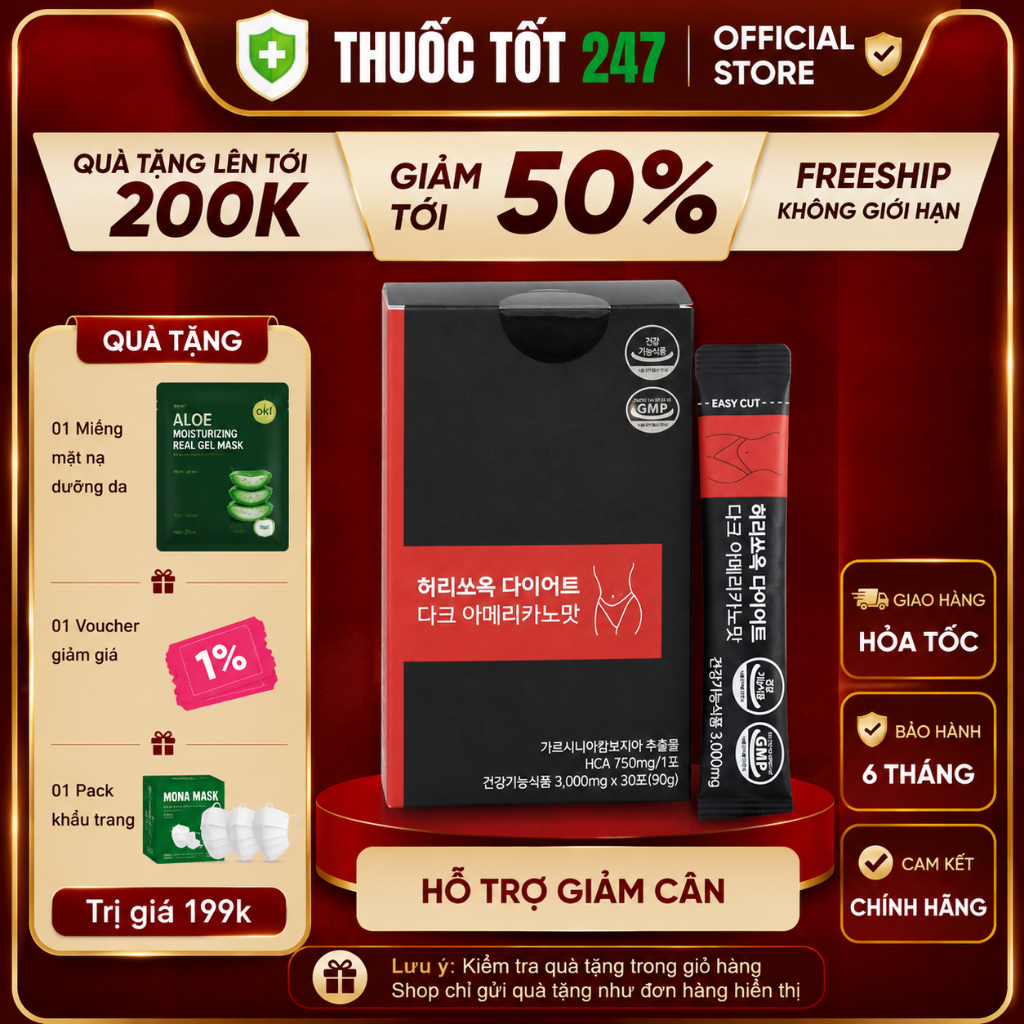 cà phê Giảm Cân Heorissok hộp 10 gói .Thuơng Hiệu cafe HealtHouse Hương Vị Cafe Americano - THUOCTOT