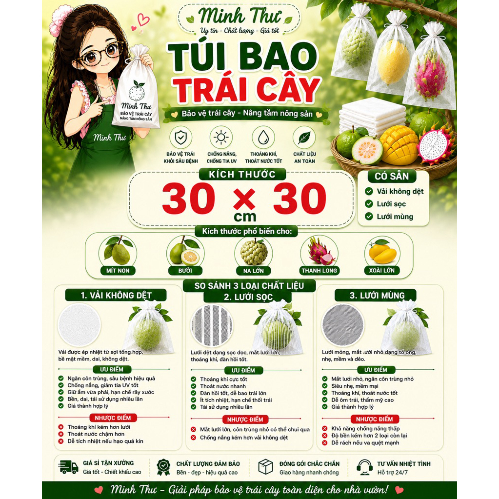 Túi bao trái ( 30x30 ) - 50 cái túi