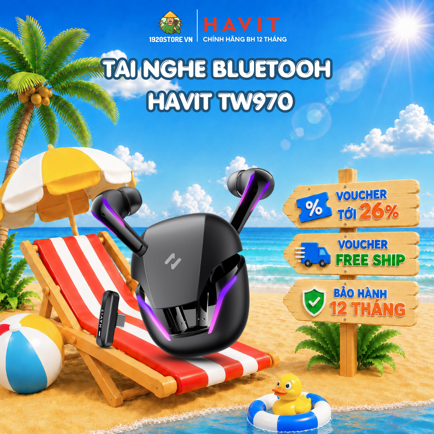 【Hỏa Tốc HCM】Tai Nghe TWS HAVIT TW970, BT 5.3, Dongle Mode Độ Trễ 18ms, LED RGB, Nghe Nhạc 24H - Chí