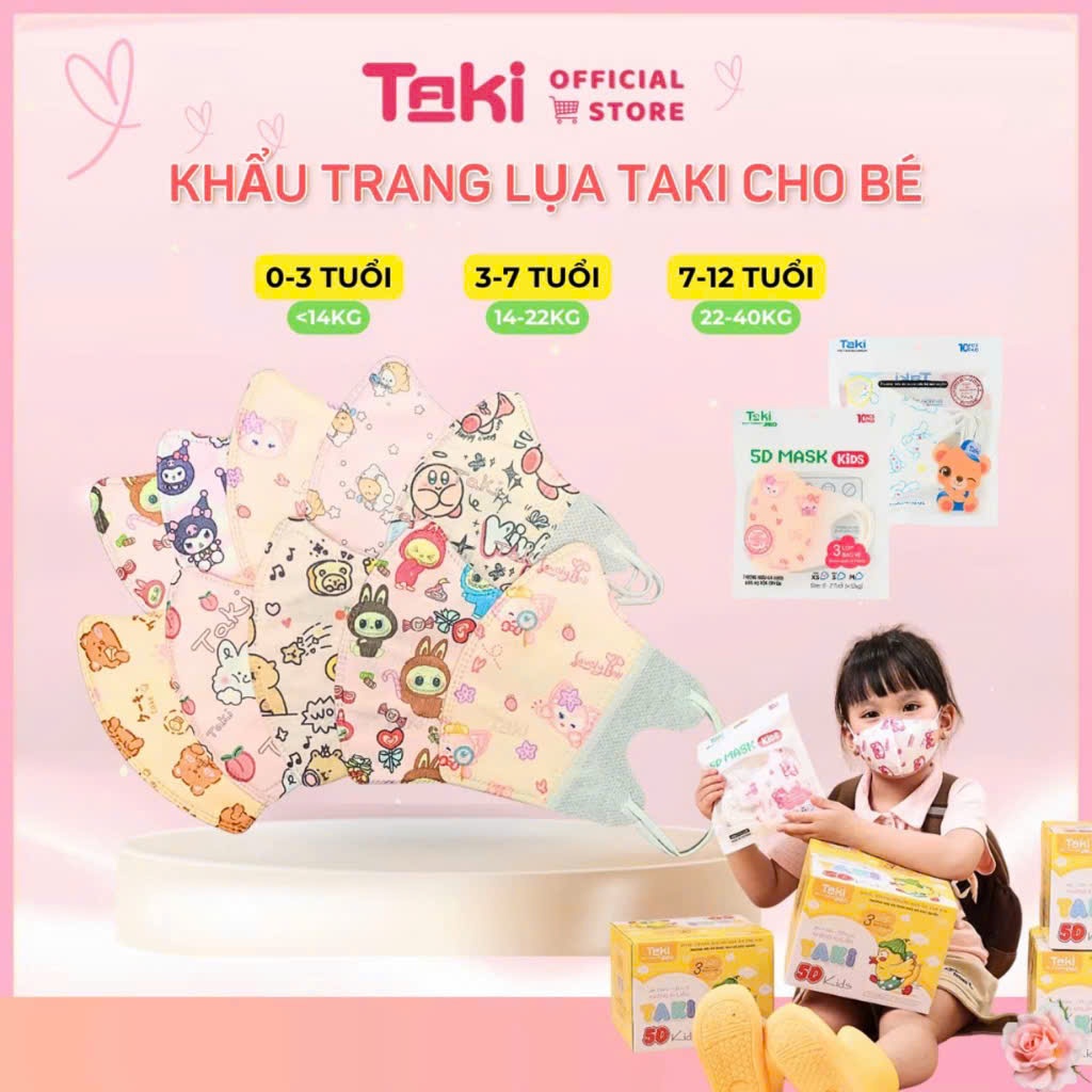 [Set 50 Chiếc] Khẩu trang 5D Taki Lụa cho bé 0-6 tuổi