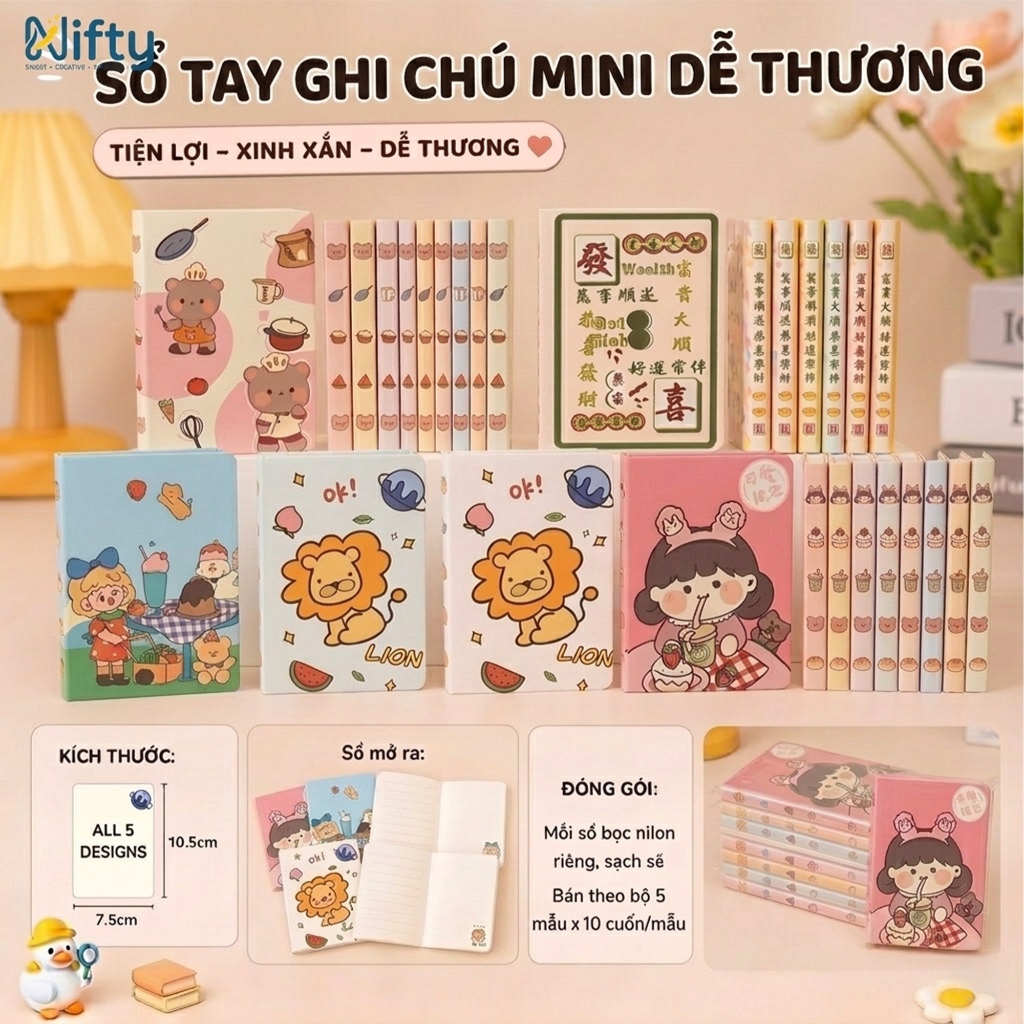 Sổ Ghi Chú Mini Bỏ Túi Nifty Họa Tiết Cute, Vở Note Nhỏ Gọn 20 Trang