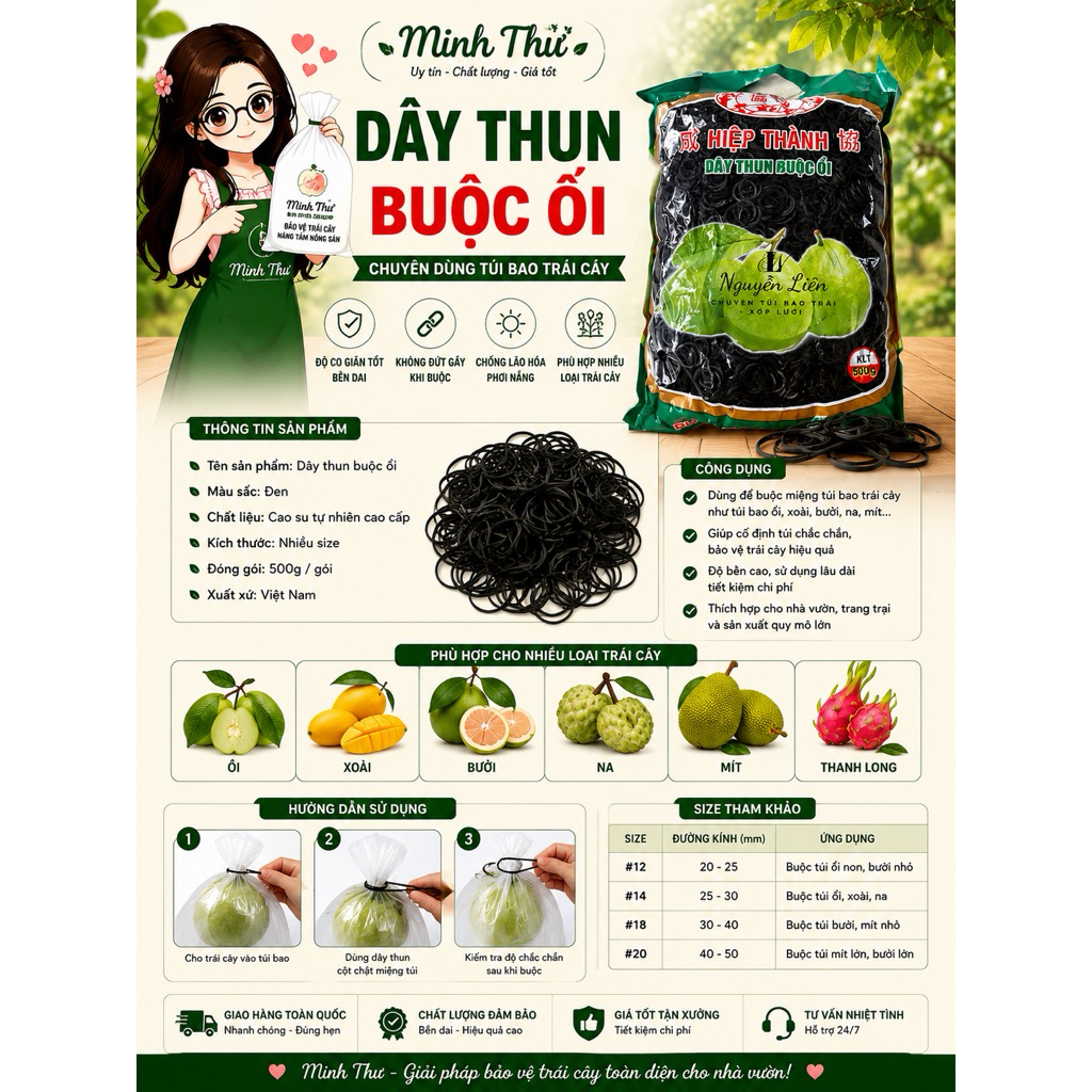 Dây Thun Đen Buộc Ổi – Co Giãn Tốt, Dẻo Bền – Dùng Trong Nông Nghiệp, Làm Vườn