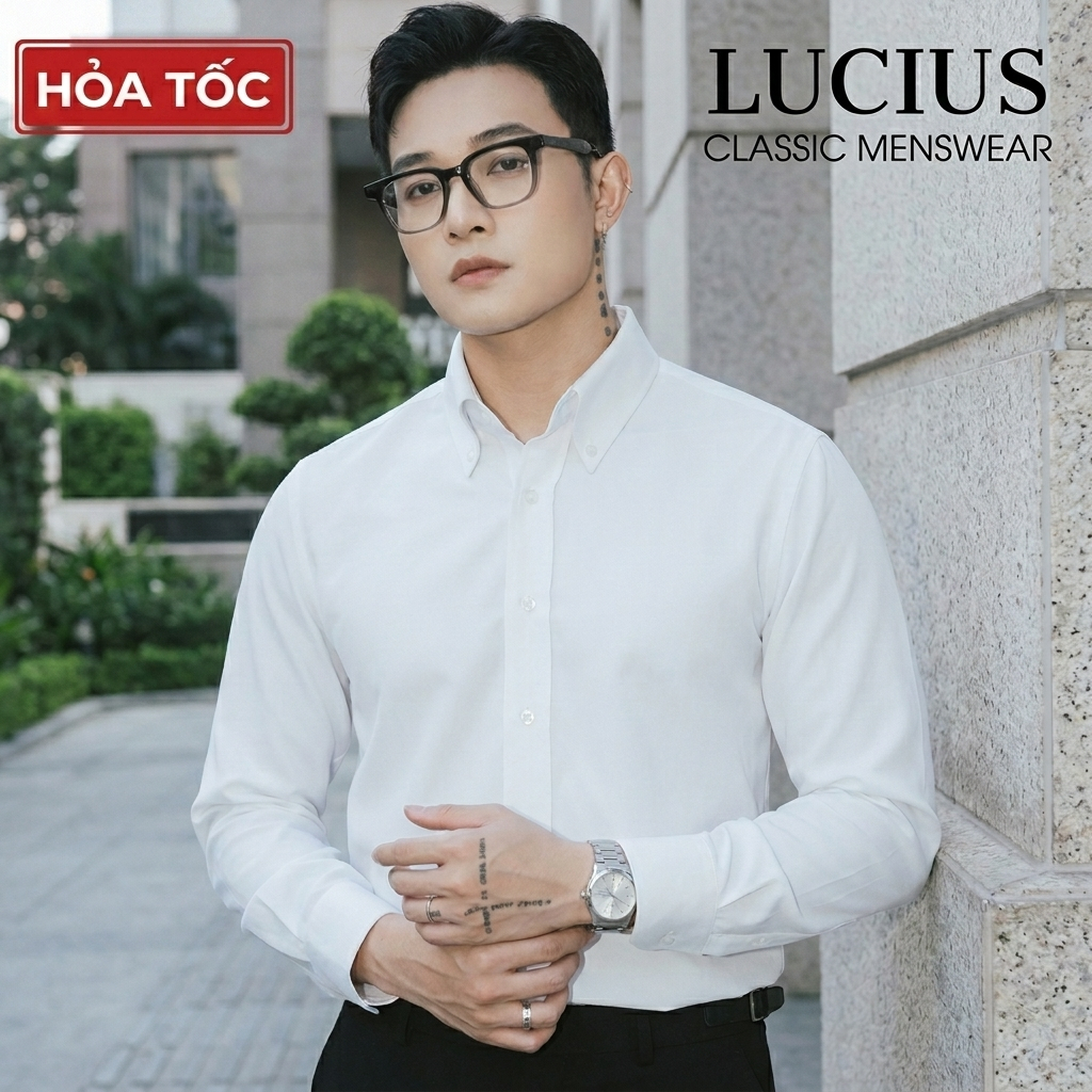 Áo Sơ Mi Trắng LUCIUS Cao Cấp - Cổ Button Down/Tay Rounded Cuff hoặc Forward Point/French Cuff