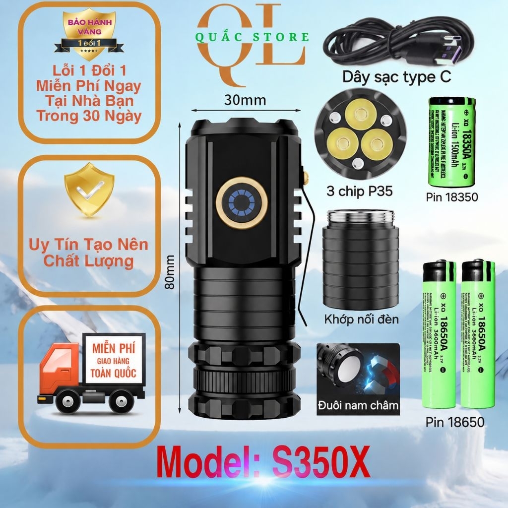 (Combo Siêu Hời) Bộ Đèn S350X siêu sáng, kèm 3pin, tiện gọn, đa năng