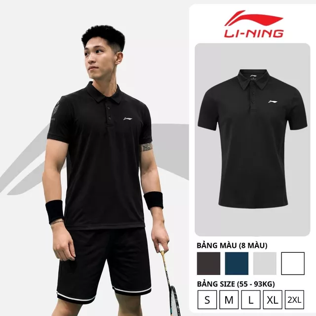 Áo polo nam Li-Ning 8 MÀU, Áo nam vải thể thao mát co giãn 4 chiều, thấm hút, không nhàu Regular Fit