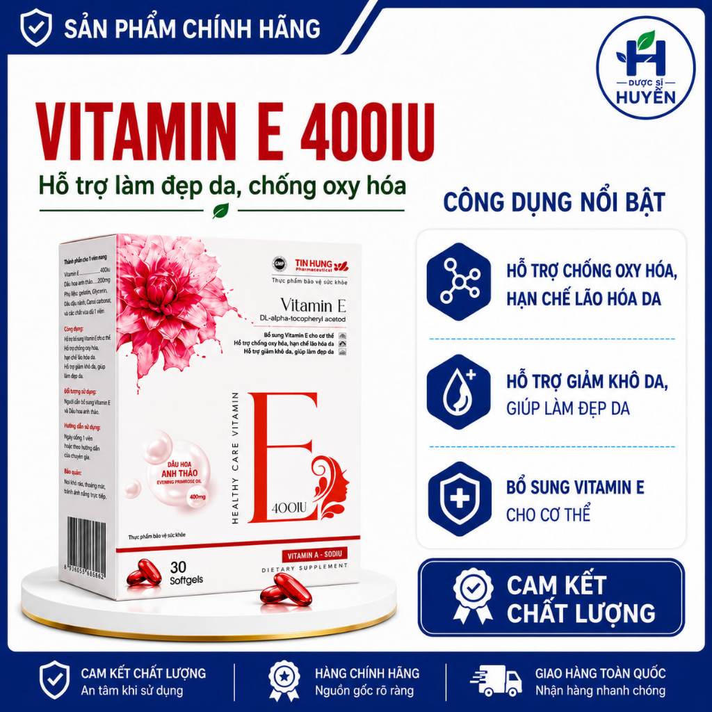 Vitamin E 400IU Dầu Hoa Anh Thảo Hỗ Trợ Làm Đẹp Da Giảm Khô Da Chống Oxy Hóa
