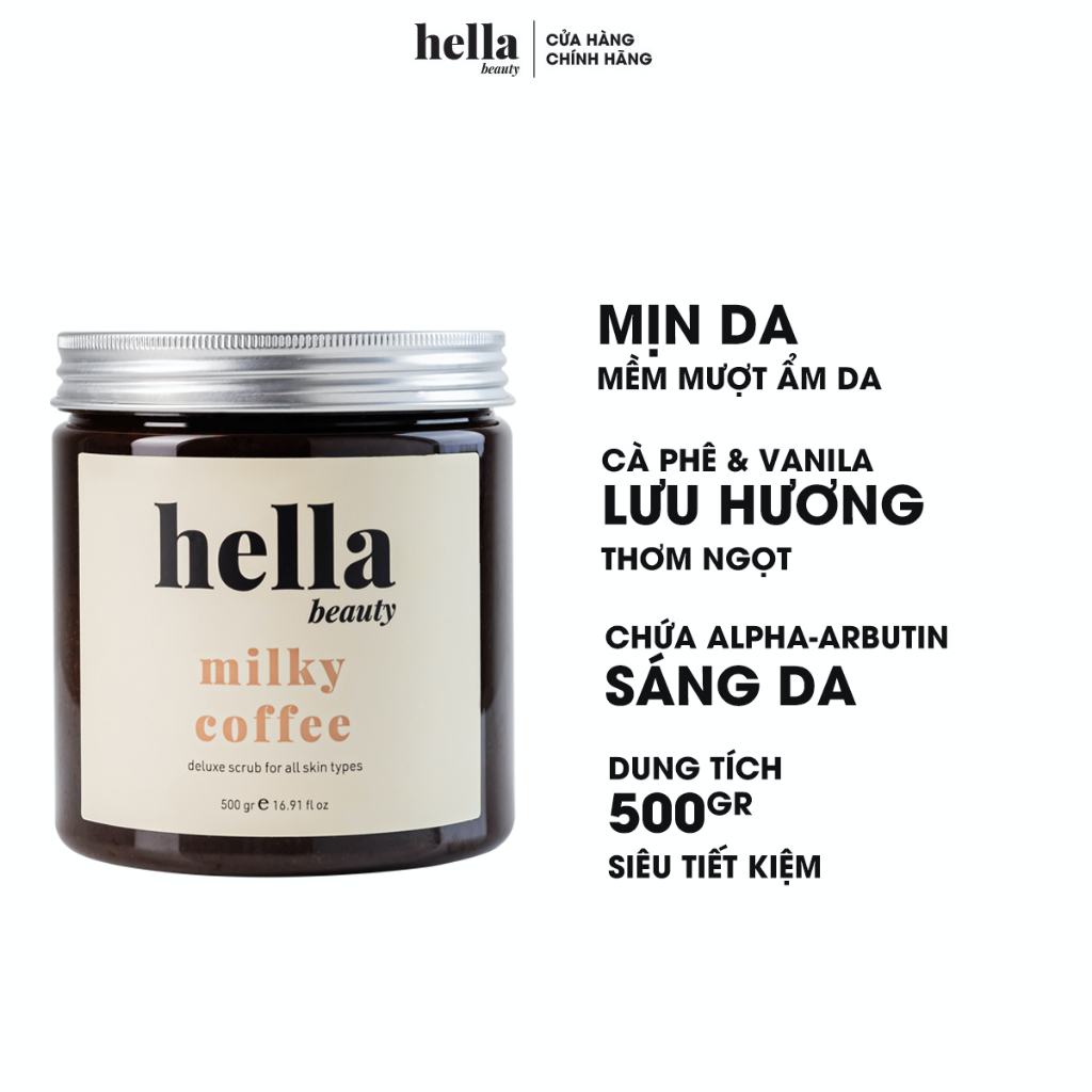 Tẩy Tế Bào Chết Cà Phê Hữu Cơ Hella Beauty Milky Coffee 500g