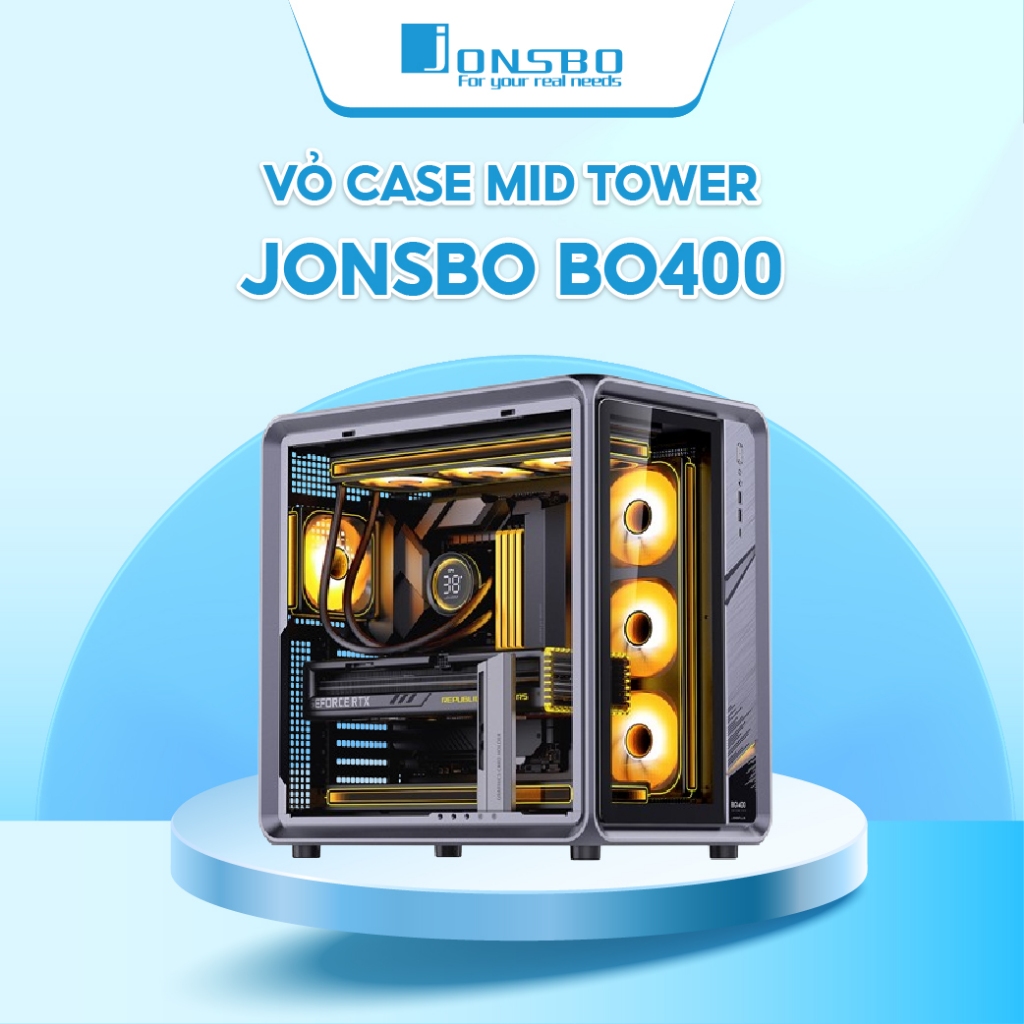 Vỏ Case Mid Tower Jonsbo BO400 Vỏ PC bể cá Ba Mặt Kính ATX Gaming Main Back Connect Chính hãng