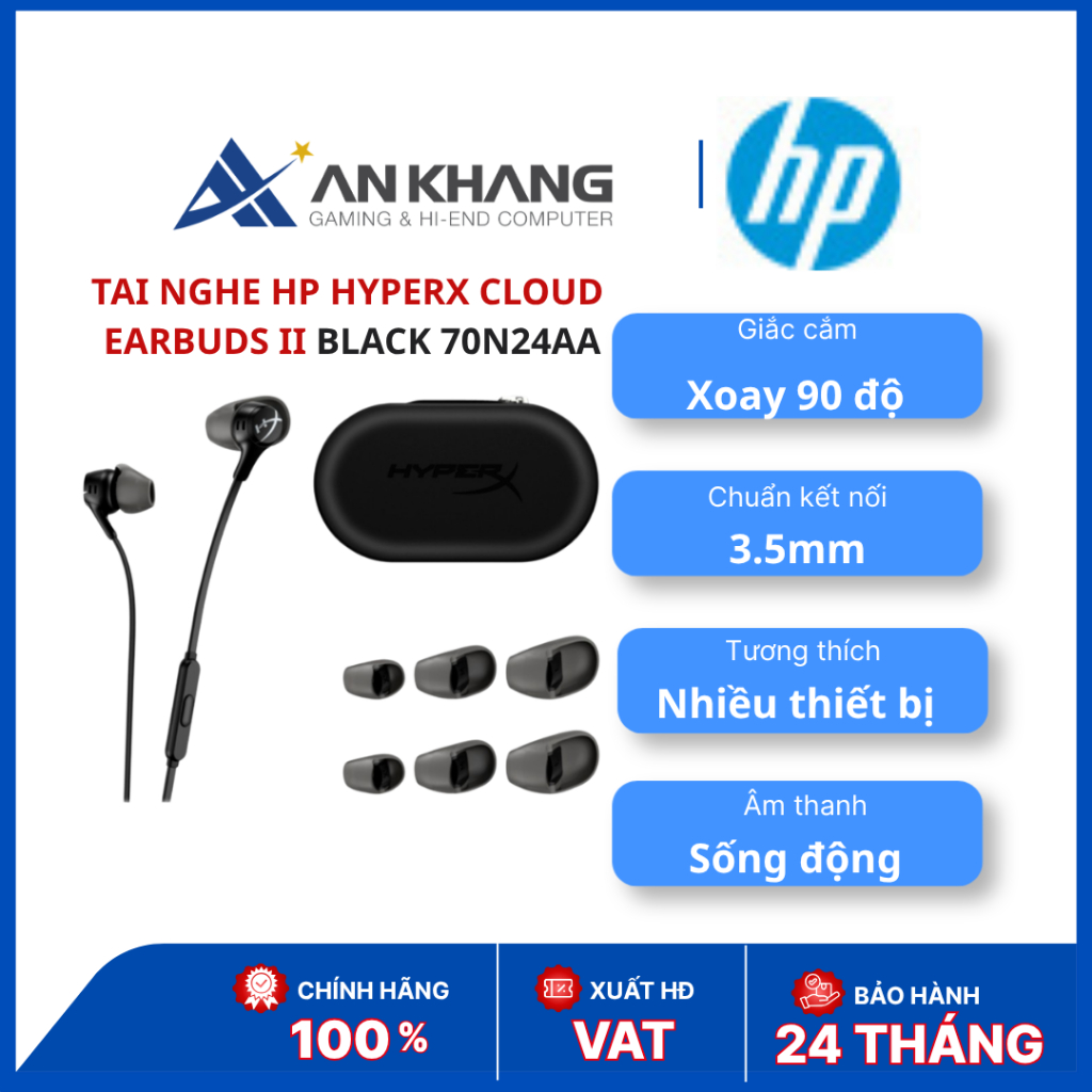 Tai nghe HP HyperX Cloud Earbuds II Black | Gaming In-ear | 3.5mm | 70N24AA