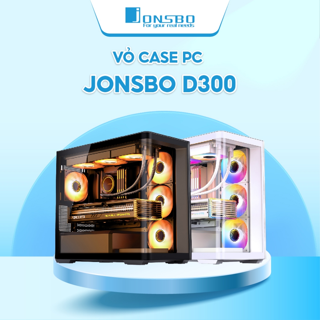 Vỏ Case PC Jonsbo D300 Black – Kính cường lực 4mm, Hỗ trợ M-ATX/ITX, VGA 430mm, Radiator 360mm