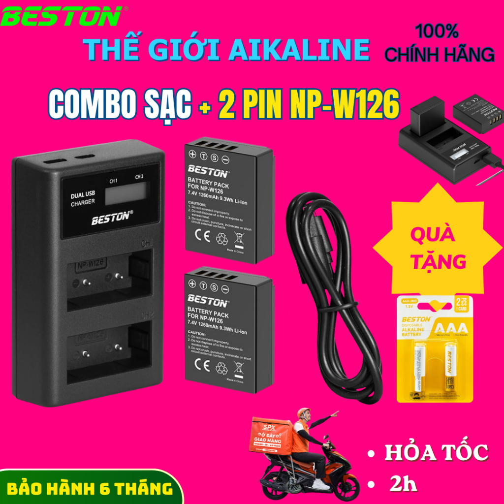 Combo NP-W126, Thương hiệu Beston,Dùng Cho Máy Ảnh Fujifilm X-T20 X-T10 X-T100 X100F X-H1X-T3