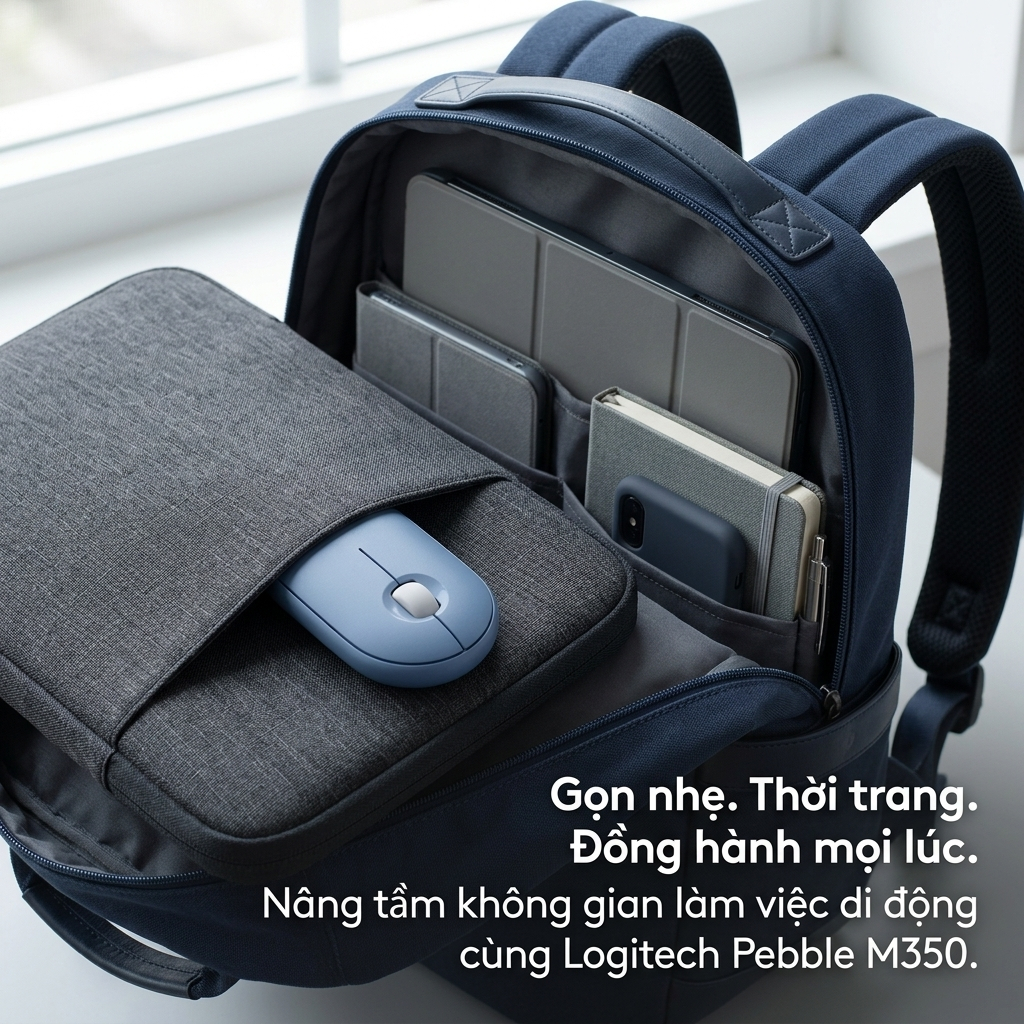 Chuột Pebble M350 Không Dây – Silent Click Giảm 90% Tiếng Ồn, Nhỏ Gọn Cho Dân Văn Phòng & Sinh Viên
