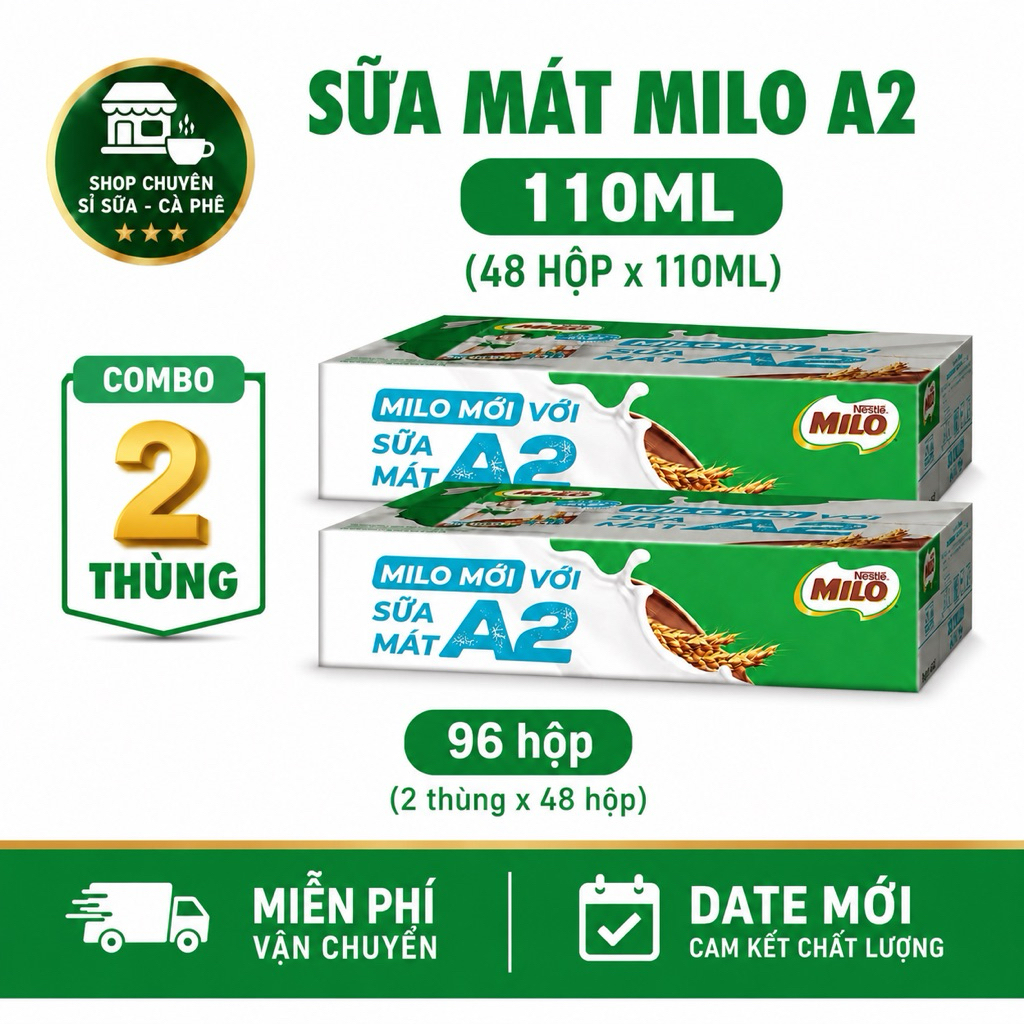 Combo 2 Thùng Sữa Lúa Mạch Milo A2 110ML (48Hộp x 110ML) Date 10/2026