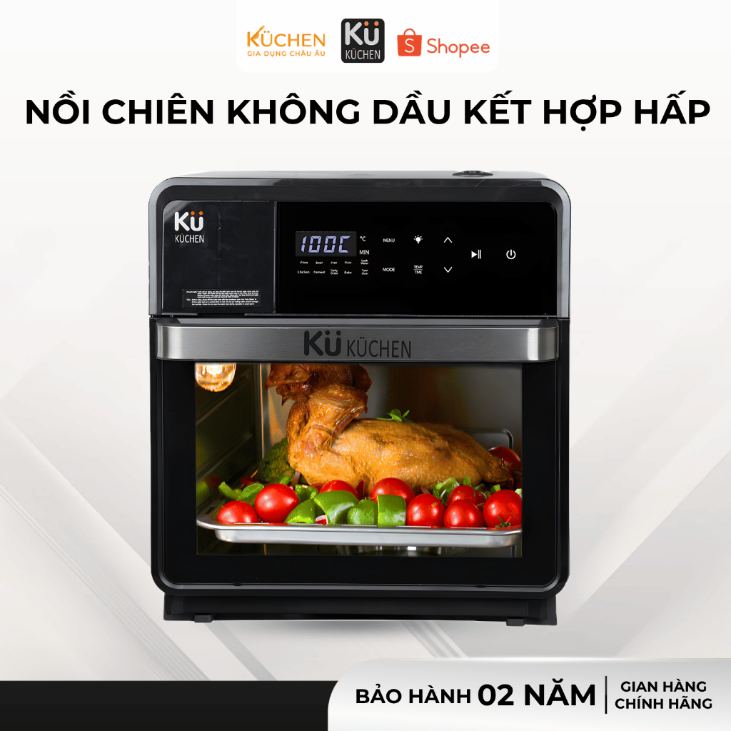 [HN] Nồi chiên không dầu kết hợp hấp KUCHEN KU PCL2228 16L bảo hành 24 tháng l Sẵn phụ kiện thay thế