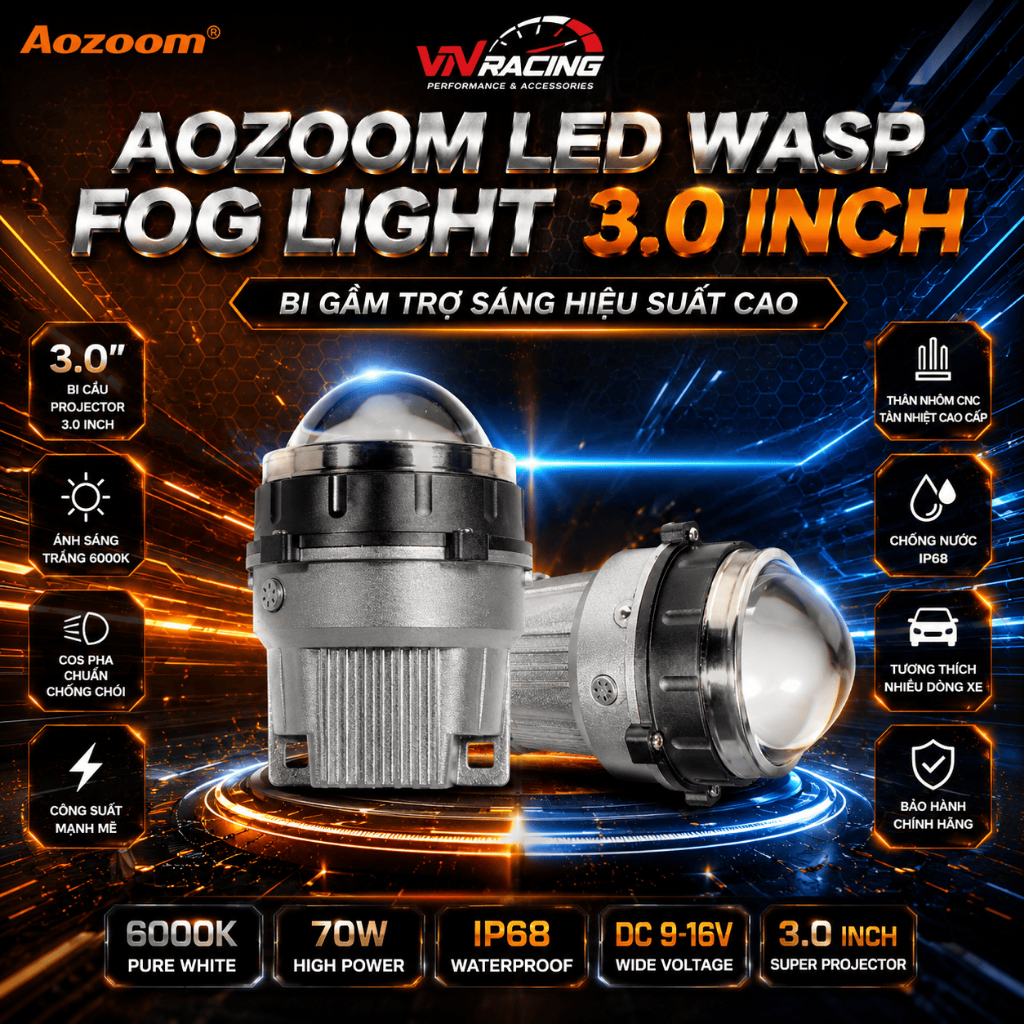 AOZOOM Wasp Fog Light 3.0 Inch, Bi Gầm Aozoom Công Suất 55W Nhiệt Màu 3000K/ 4500K - Bảo Hành 3 Năm