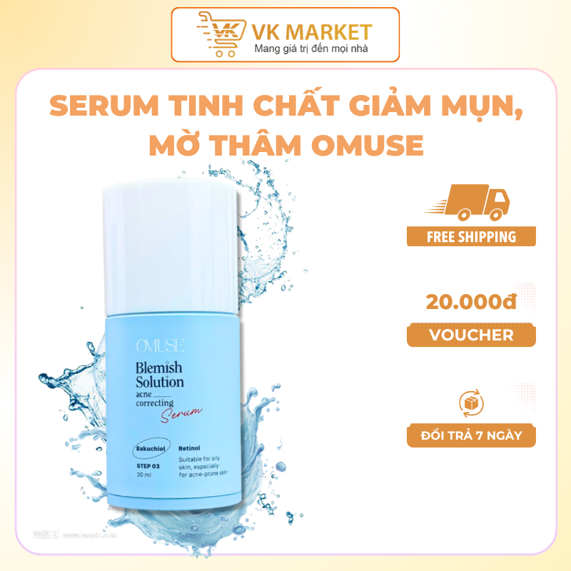 Serum tinh chất giảm mụn, mờ thâm 0.3% Retinol, Bakuchiol & BHA OMUSE Làm Dịu Da, Ngăn Ngừa Mụn 30ml