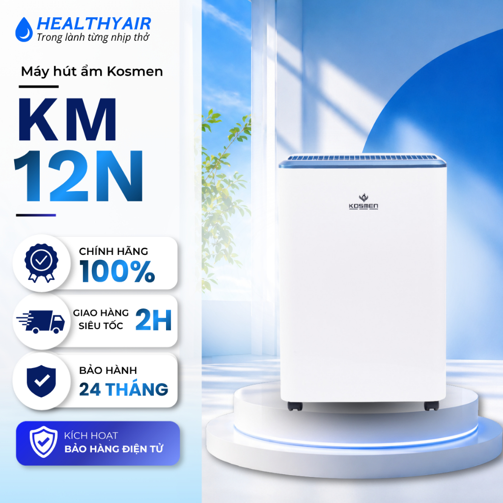 Máy Hút Ẩm Kosmen KM-12N (12L/Ngày) Chính Hãng | Wifi Thông Minh