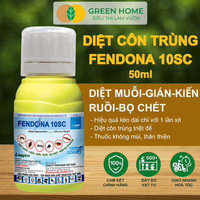 Thuốc Diệt Muỗi GreenHome, Fendona 10SC, Chai 50ml, Hiệu Quả, Không Mùi, Trừ Ruồi, Muỗi, Kiến, Gián