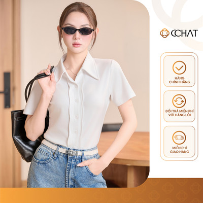Áo Kiểu Nữ 𝐂𝐂𝐇𝐀𝐓 Dáng Suông Cổ V Tay Ngắn Chất Liệu Thun Mềm Mát 16TNC2025OT