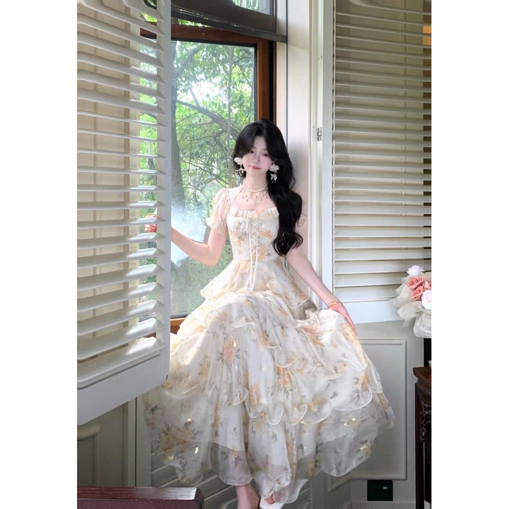 ✨ Váy Maxi Công Chúa Hoa Nhí Pháp Cao Cấp | Váy Tầng Bồng Bềnh Eo Ôm Dáng Dài Tiểu Thư