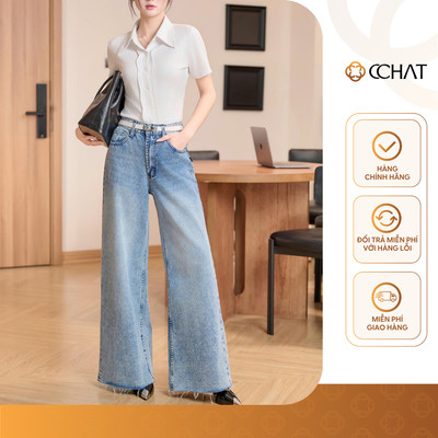 Quần Jean Nữ 𝐂𝐂𝐇𝐀𝐓 Dáng Suông Ria Túi Ốp Sau Chất Liệu Jeans Cao Cấp 16QDJ2010ST