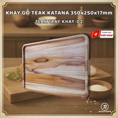 Khay gỗ teak cao cấp KATANA đựng đồ size to (17x250x350mm)