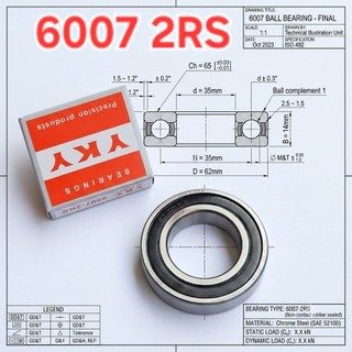bạc đạn 6007 2RS YKY ( cốt 35x62x14mm)