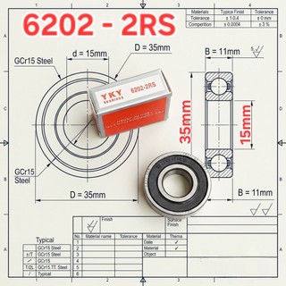 Hộp 10 cái bạc đạn 6202 2RS YKY ( cốt 15x35x11mm)