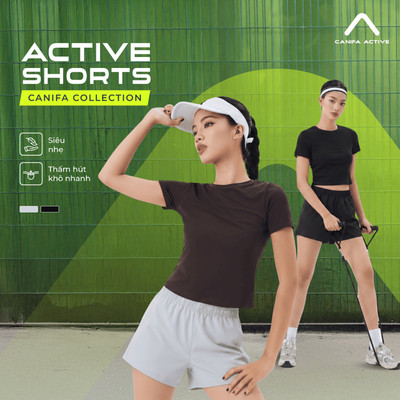Quần soóc active nữ CANIFA cạp chun co giãn vận động linh hoạt, phong cách thể thao | Wicking - Lightweight 6BS26S007