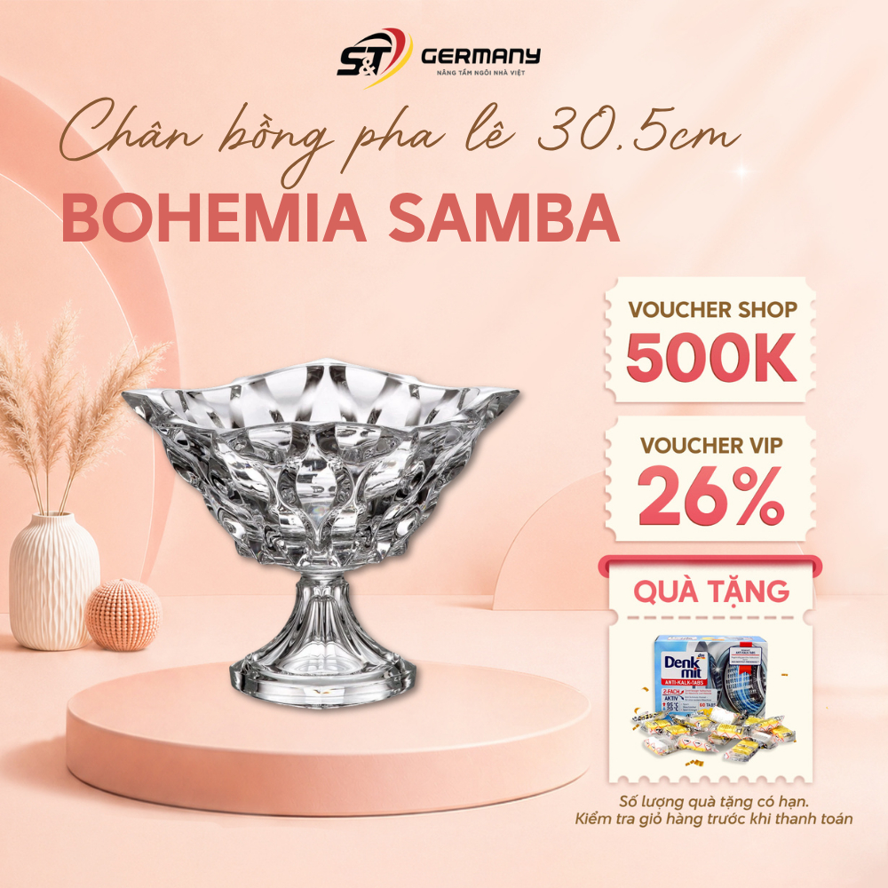 Chân bồng pha le Bohemia samba trắng 30,5cm  GermanySnT HCM 450072