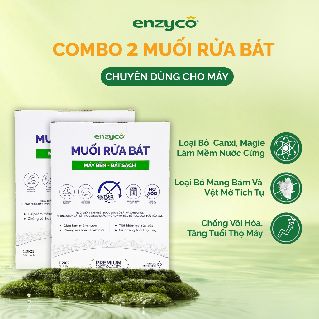 Combo 2 Muối Cho Máy Rửa Bát Enzyco Nhập Khẩu Từ Israel Muối Biển Tự Nhiên Tinh Khiết