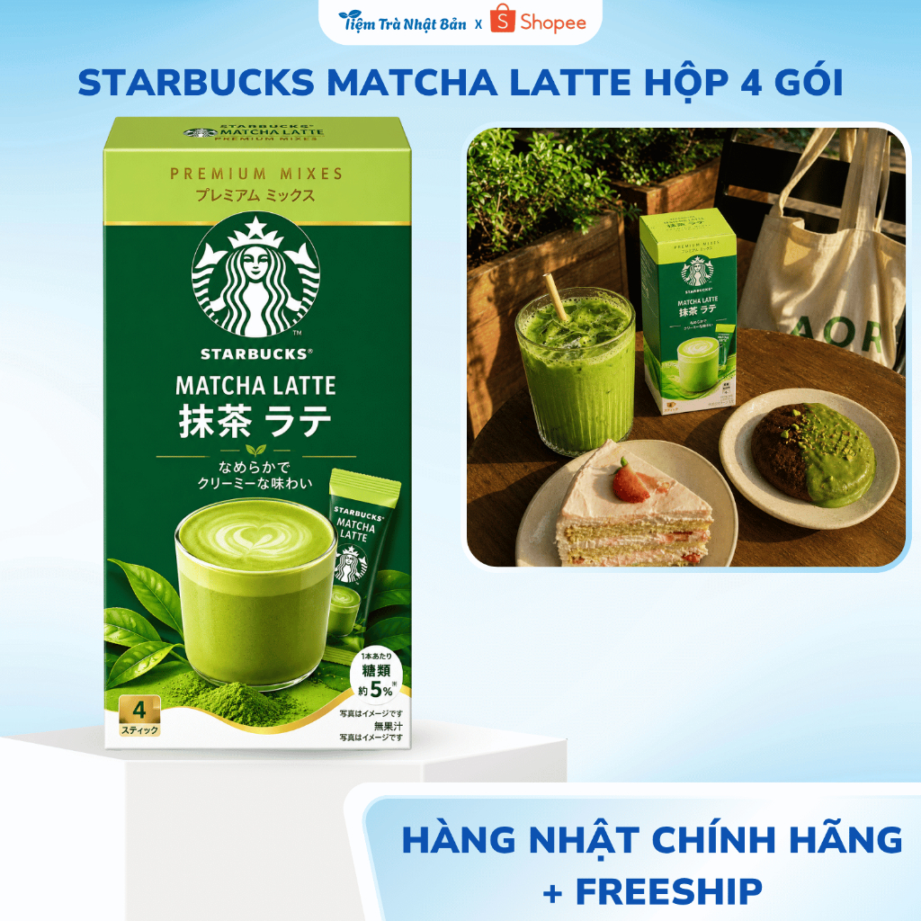 Hộp 4 Gói Bột Trà Xanh Matcha Latte Starbucks Nhật Bản Vị Ngọt Thanh Khiết Chuẩn Vị Matcha Latte M04
