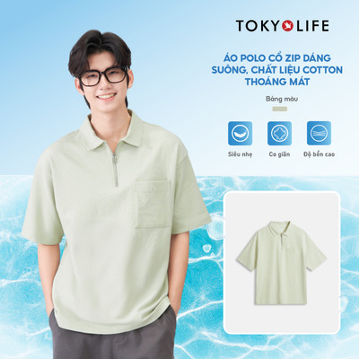 Áo Polo Nam cổ zip dáng suông trẻ trung, chất liệu cotton thoáng mát 40004377 TOKYOLIFE TDH