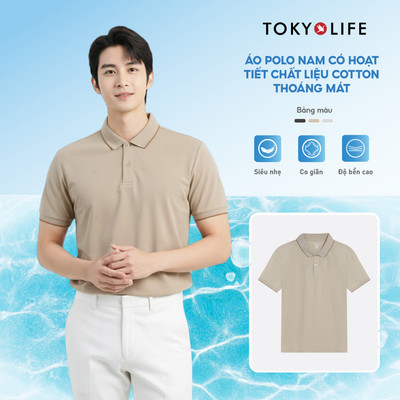 Áo Polo Nam có hoạt tiết TOKYOLIFE chất liệu Cotton thoáng mát 40004293 TDH