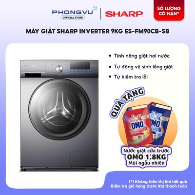 Máy Giặt Cửa Trước Sharp Inverter 9kg ES-FM90CB-SB - Giặt Hơi Nước Khử Khuẩn - Bảo Hành 24 Tháng