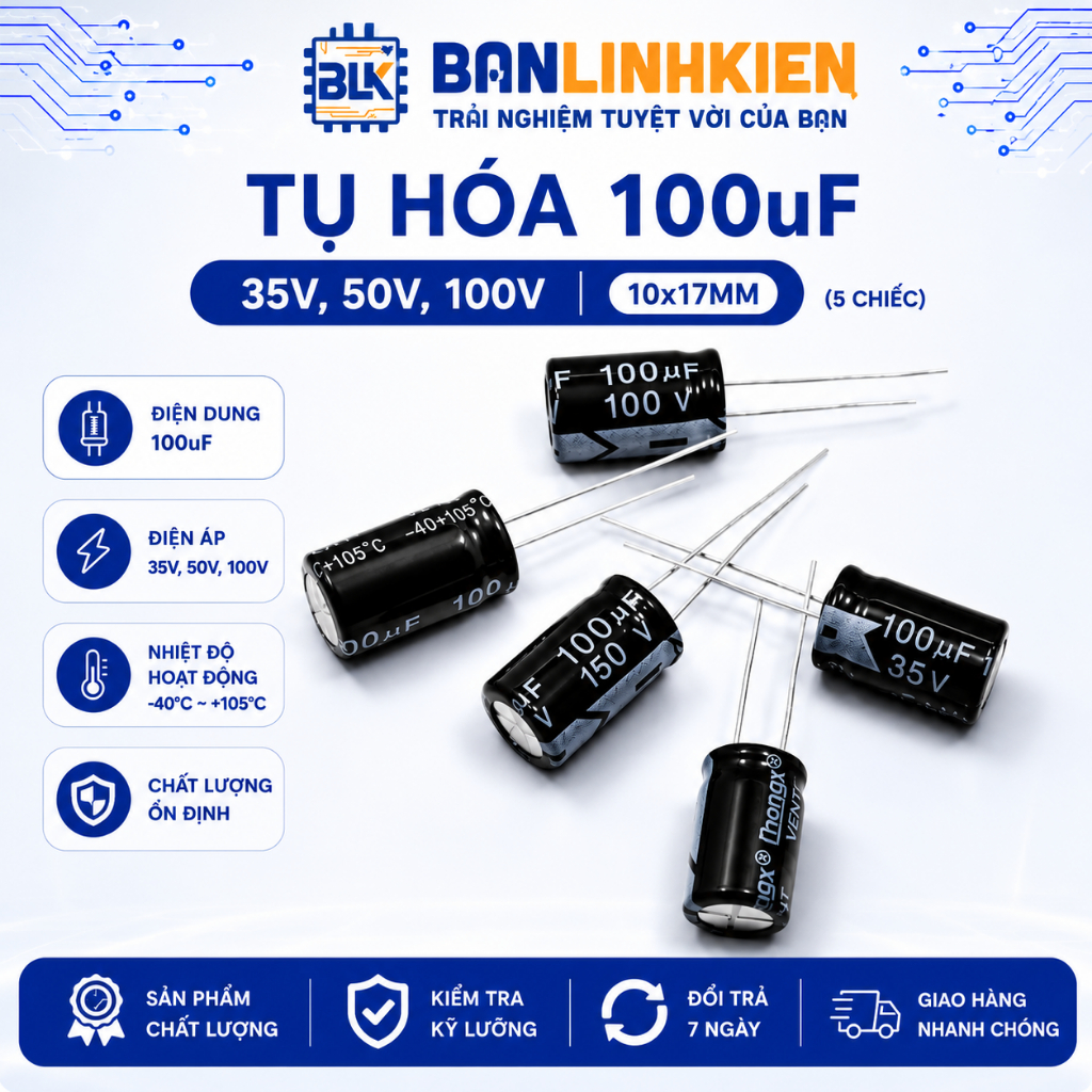 Tụ Hóa 100uF 35V, 50V, 100V   BANLINHKIEN