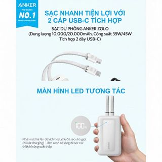 Sạc Anker Zolo 10.000/20.000mAh Tích Hợp 2 Cáp 35w 45w A1681C A110M A110L - Bảo Hành 18 Tháng