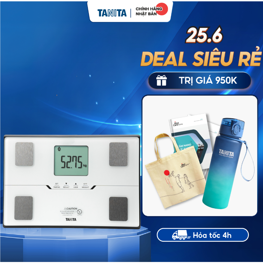 Cân sức khỏe và phân tích cơ thể TANITA BC-402 - Đen, Trắng | Kính cường lực, Bluetooth, 150kg