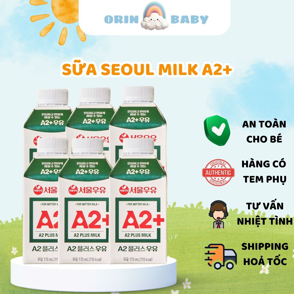 1.2027 Sữa A2 Plus Milk Seoul Milk Hàn Quốc 170ml Thùng 18 Hộp - Orin Baby Store