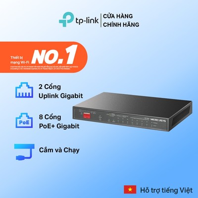 Bộ Switch Để Bàn Mercusys MS110GMP | 10 Cổng Gigabit, 8 Cổng PoE+, Chế Độ Isolation Mode