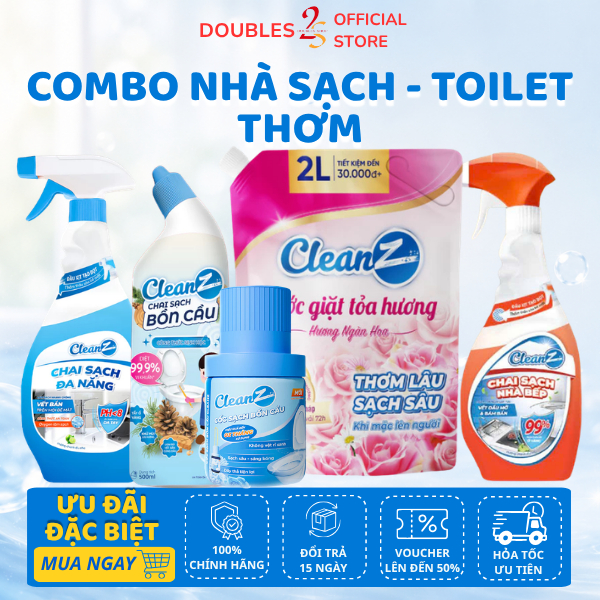 Combo nhà sạch - toilet thơm trọn bộ sản phẩm cleanz siêu ưu đãi tiết kiệm - DOUBLES 2SSHOP