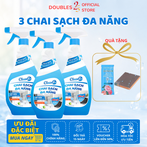 Combo 3 Chai Sạch Đa Năng Cleanz Làm Sạch Dầu Mỡ, Vết Ố Vàng Dung Tích 450ml - DOUBLES 2SSHOP