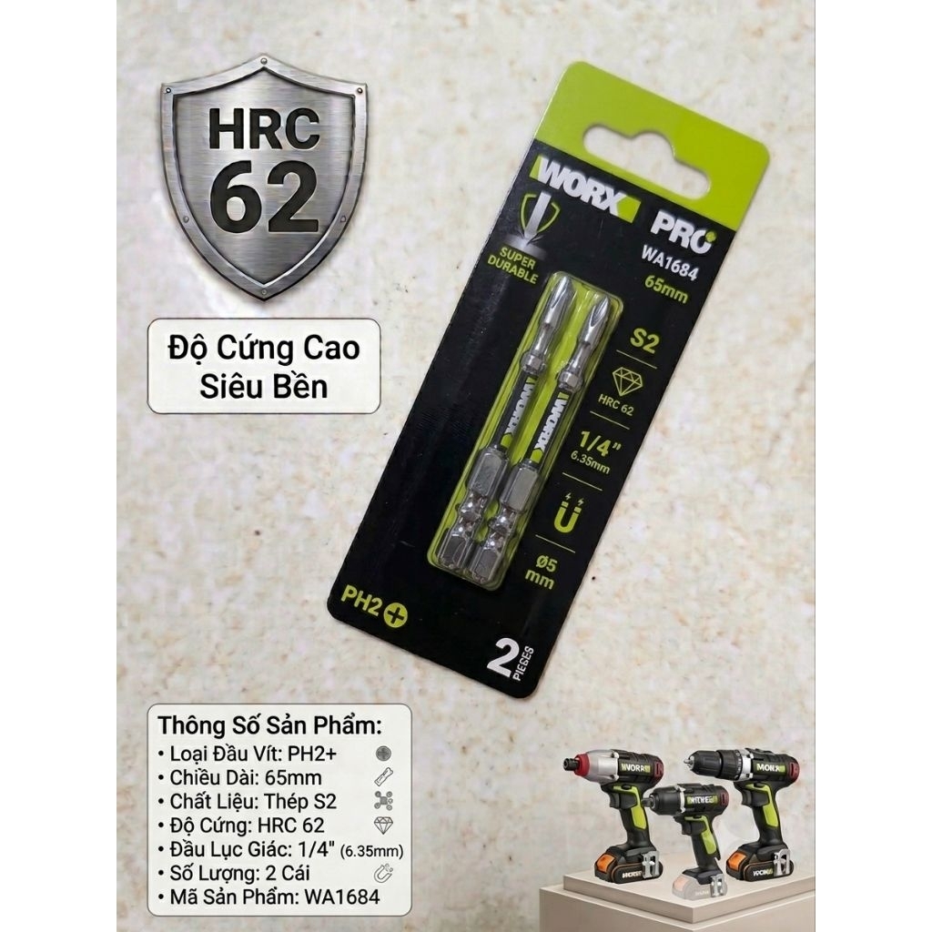 mũi vặn vít ph2 62hrc worx
